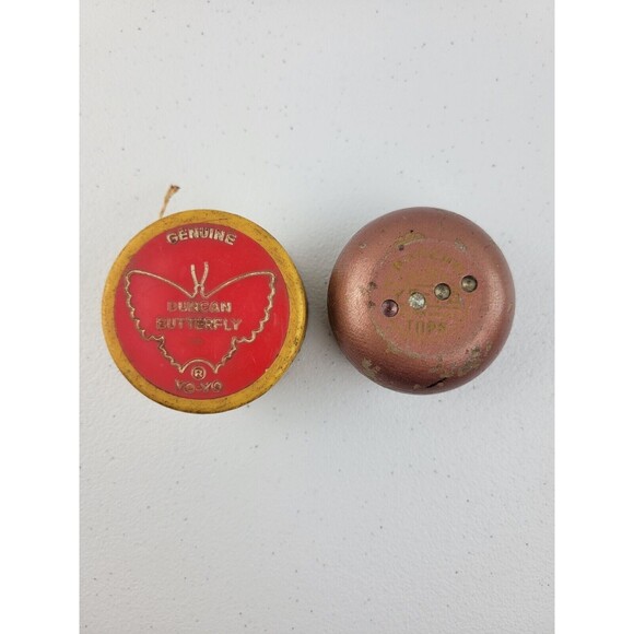 2 Vintage Duncan Yoyo's Red Yellow/ Lavender Jeweled Yoyo Super Torunament Tops - Picture 1 of 9
